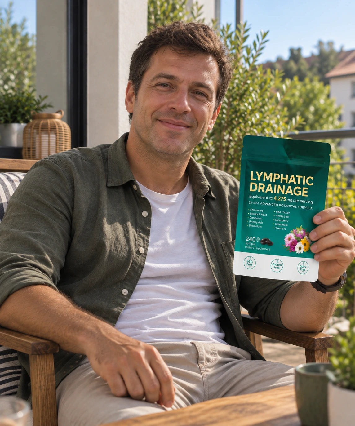 Fabien tient le sachet de drainage lymphatique